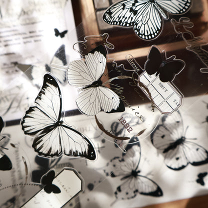 Butterfly habitat vintage black and white butterfly journal PET and Washi tape