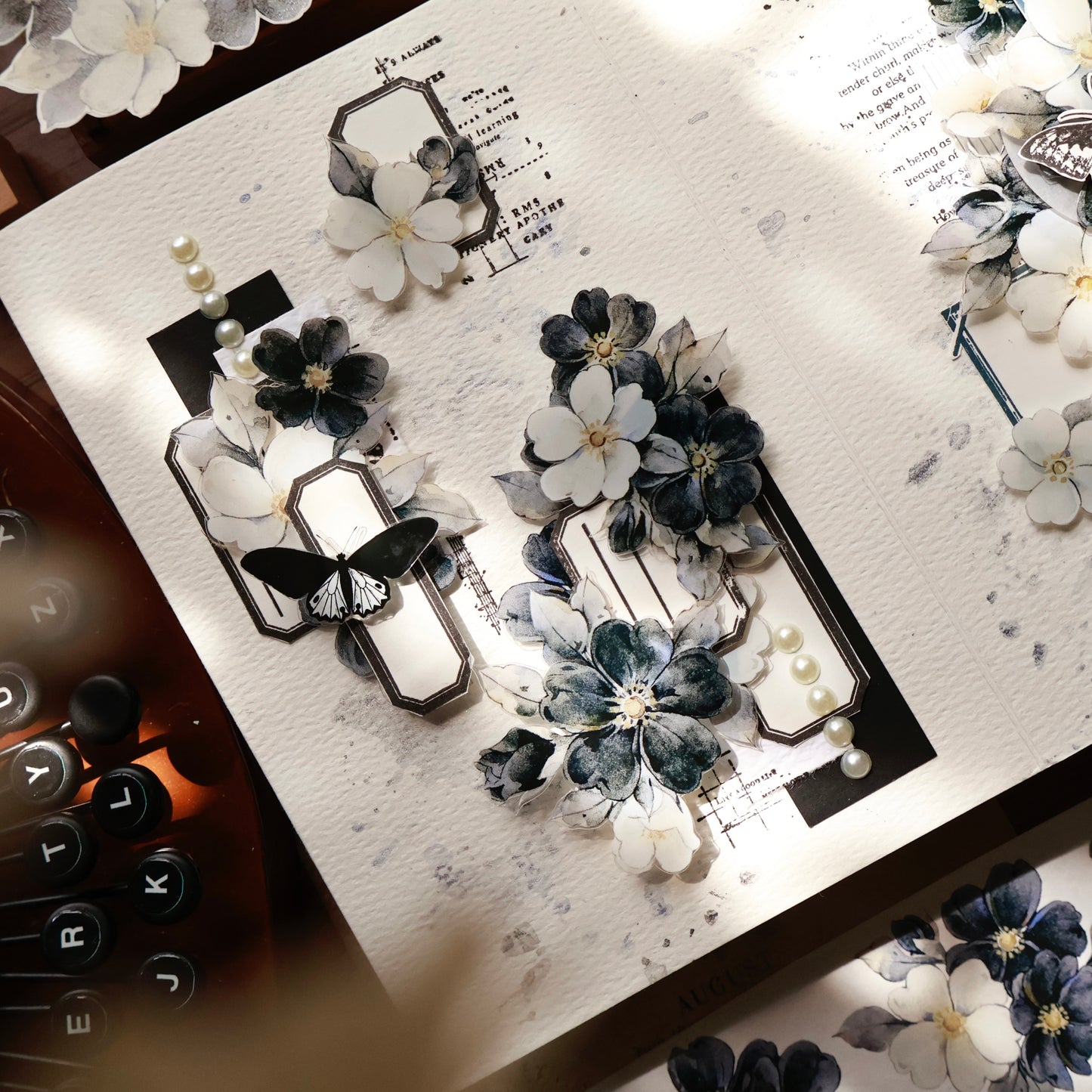 Black and white narrative vintage flower PET and Washi tape