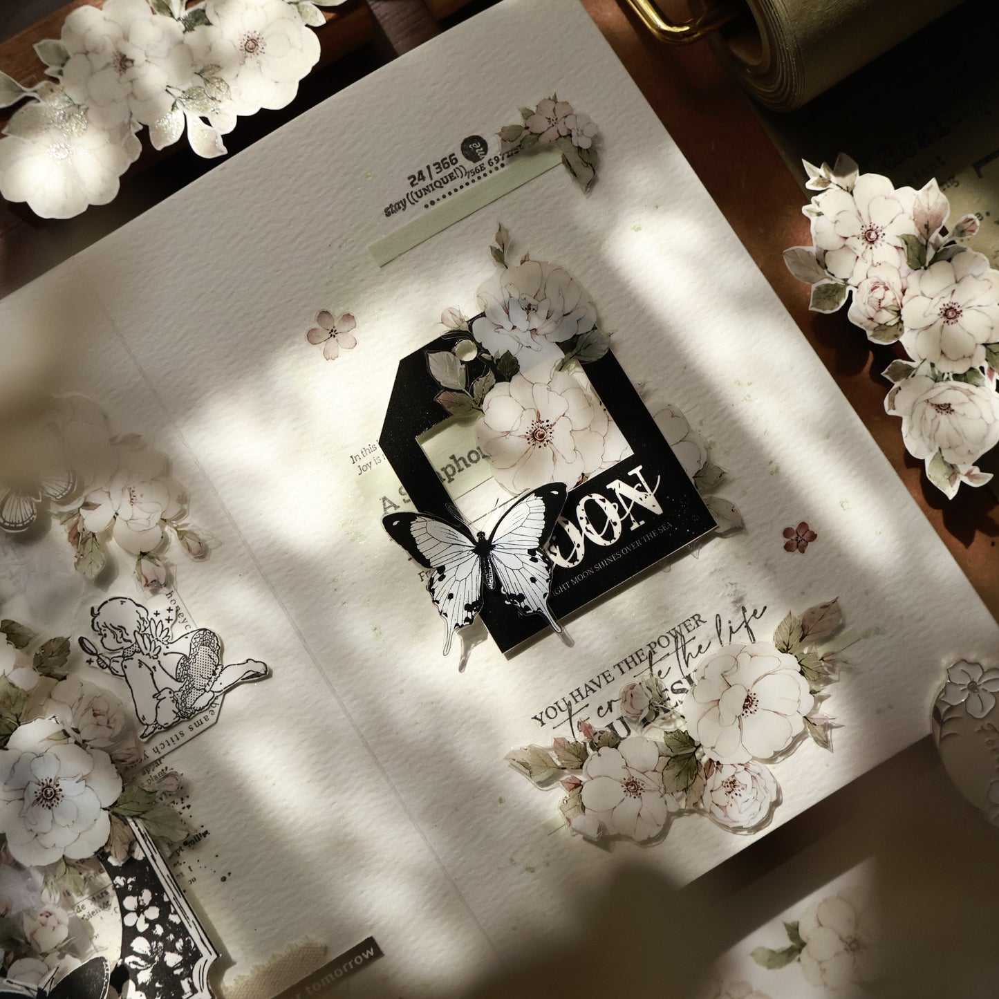 Moonlight Rose vintage flower PET and Washi tape