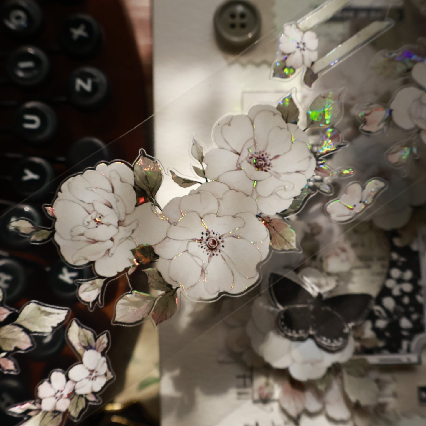 Moonlight Rose vintage flower PET and Washi tape