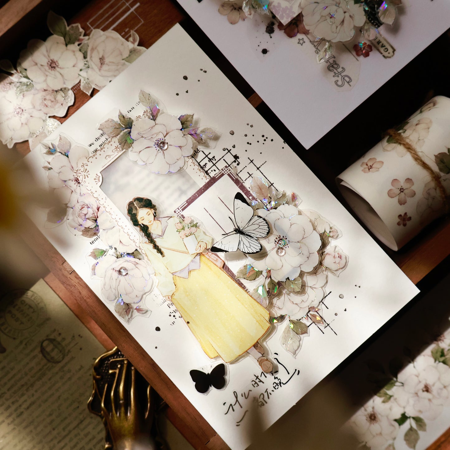 Moonlight Rose vintage flower PET and Washi tape