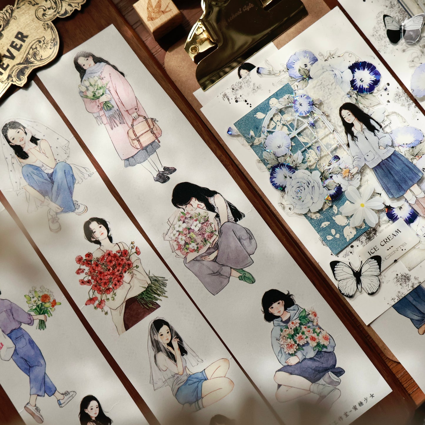 Honey girl character Retro PET and Washi Paper Tape