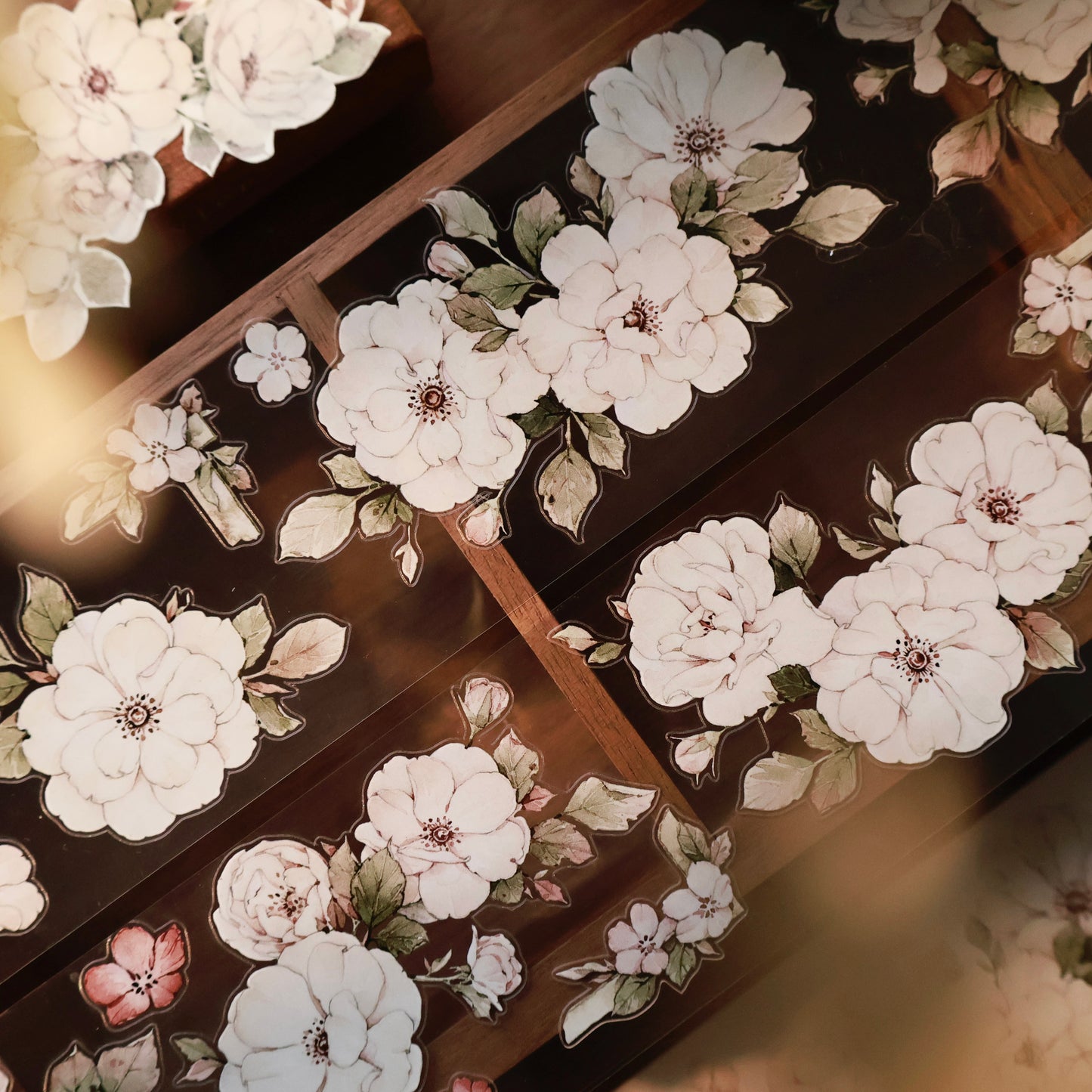 Moonlight Rose vintage flower PET and Washi tape