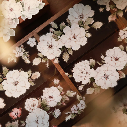 Moonlight Rose vintage flower PET and Washi tape