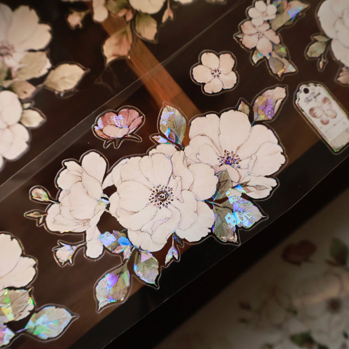 Moonlight Rose vintage flower PET and Washi tape