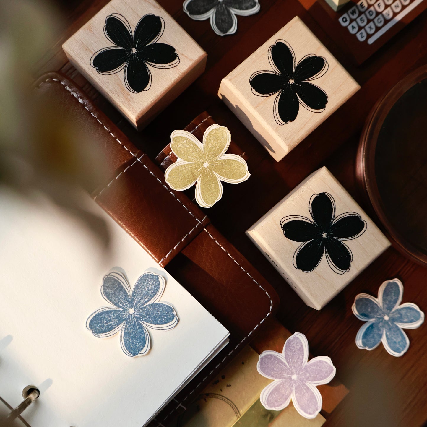 Maple upgraded Floret Stamp base Retro Wooden Notebook Rubber Stamp