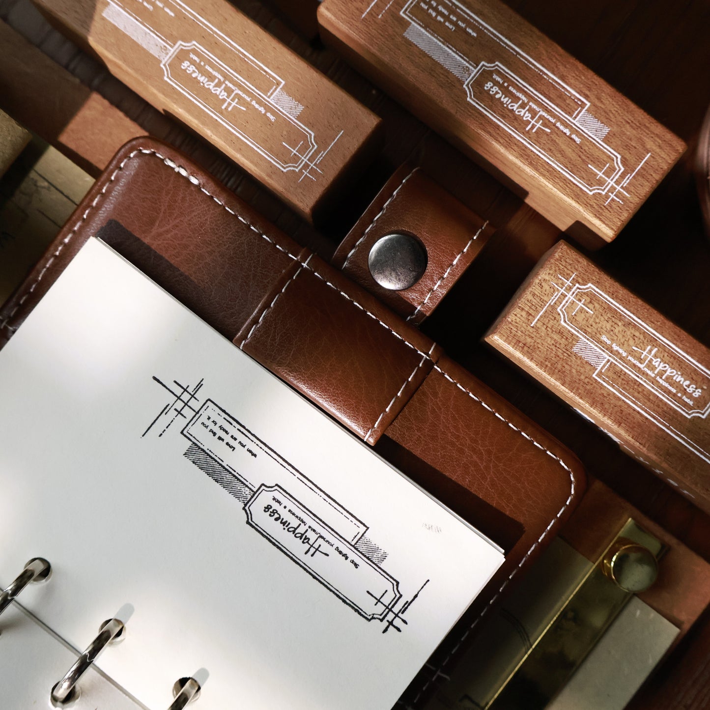 Maple upgraded Basic lines Stamp base Retro Wooden Notebook Rubber Stamp