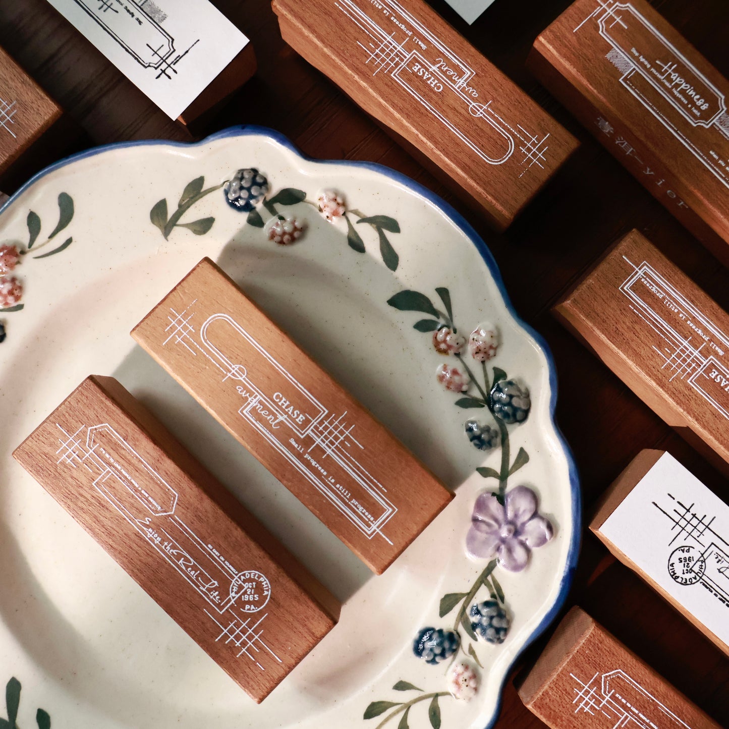 Maple upgraded Basic lines Stamp base Retro Wooden Notebook Rubber Stamp