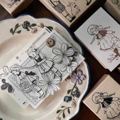 Maple upgraded Cute characters Stamp base Retro Wooden Notebook Rubber Stamp