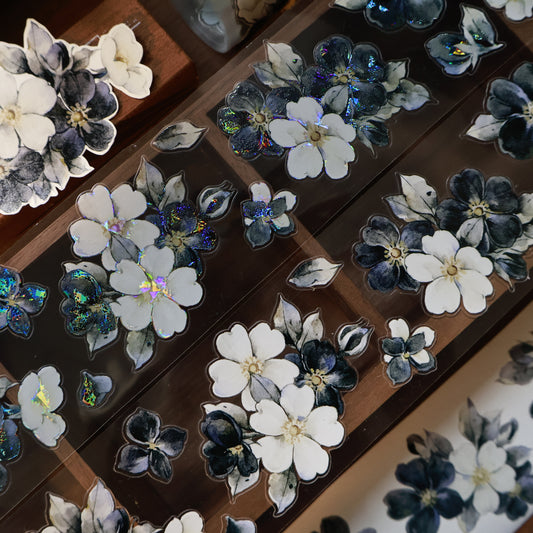 Black and white narrative vintage flower PET and Washi tape