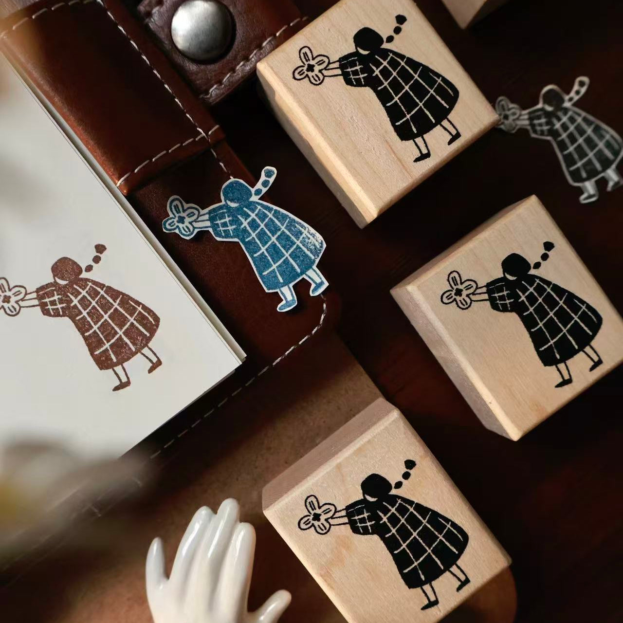 Maple upgraded  Little Girls Stamp base Retro Wooden Notebook Rubber Stamp