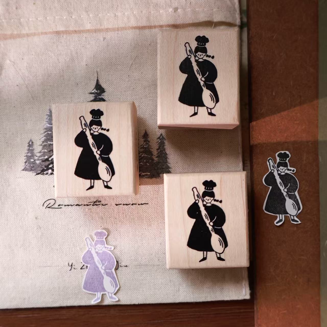 Maple upgraded  Bread Girls Stamp base Retro Wooden Notebook Rubber Stamp