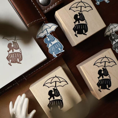 Maple upgraded  Little Girls Stamp base Retro Wooden Notebook Rubber Stamp