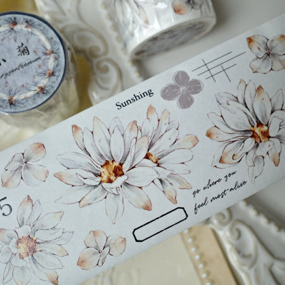 White small chrysanthemum retro small flower PET and Washi tape